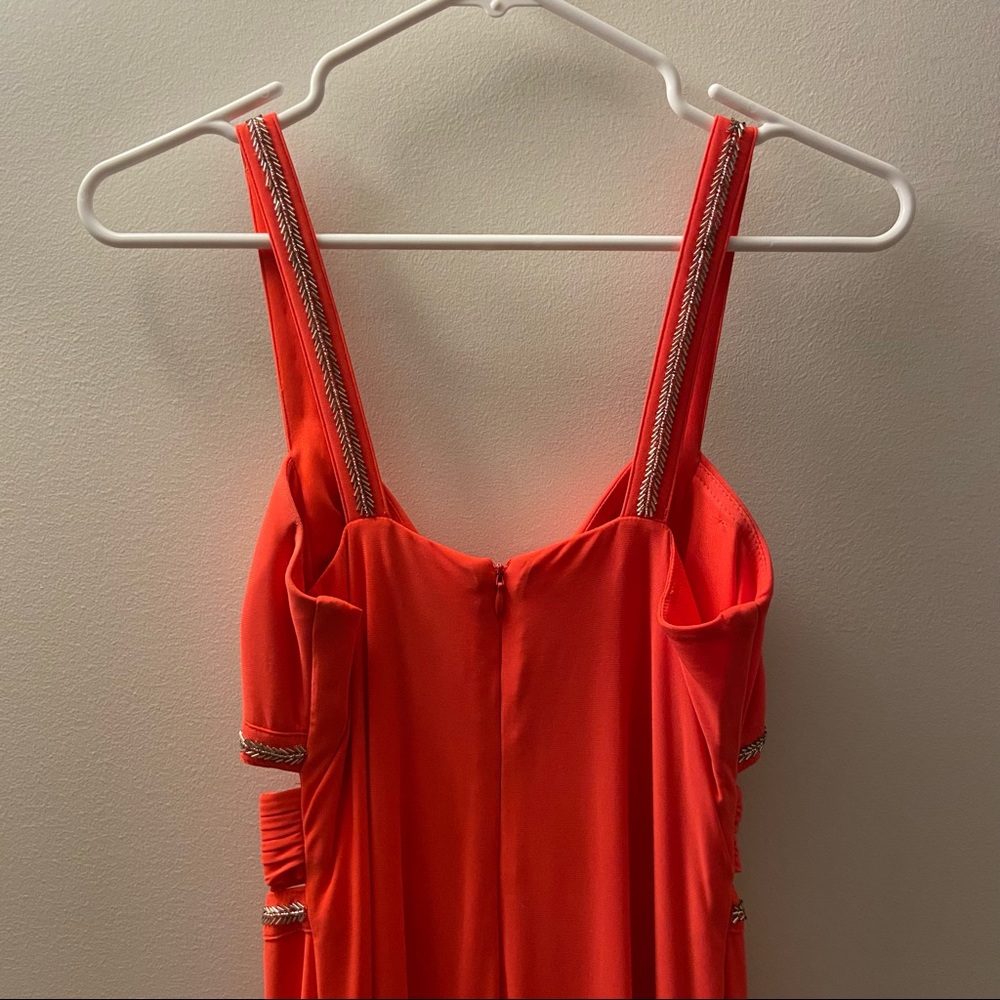 Betsy & Adam Neon Coral Cutout Beaded Prom Dress - Picture 4 of 7